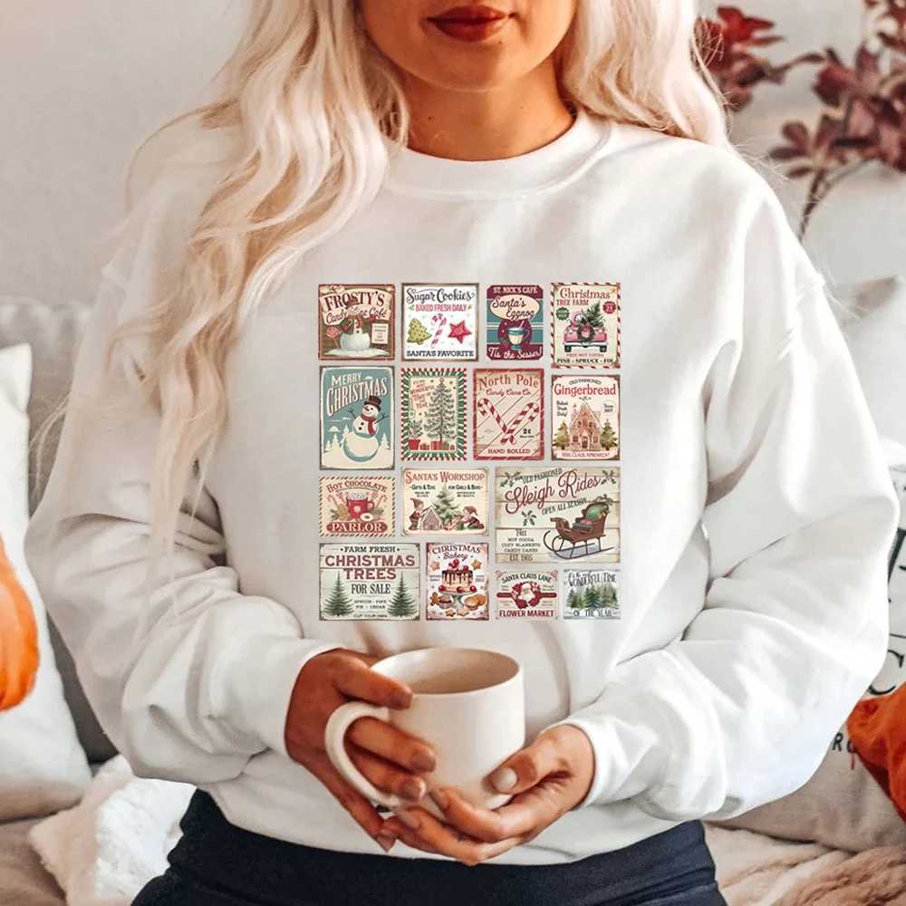 Vintage Christmas Sweatshirt Retro Christmas Hoodie Santa Claus Shirt Christmas Stamps Pullover Unisex Sweatshirts Xmas Gifts J251136