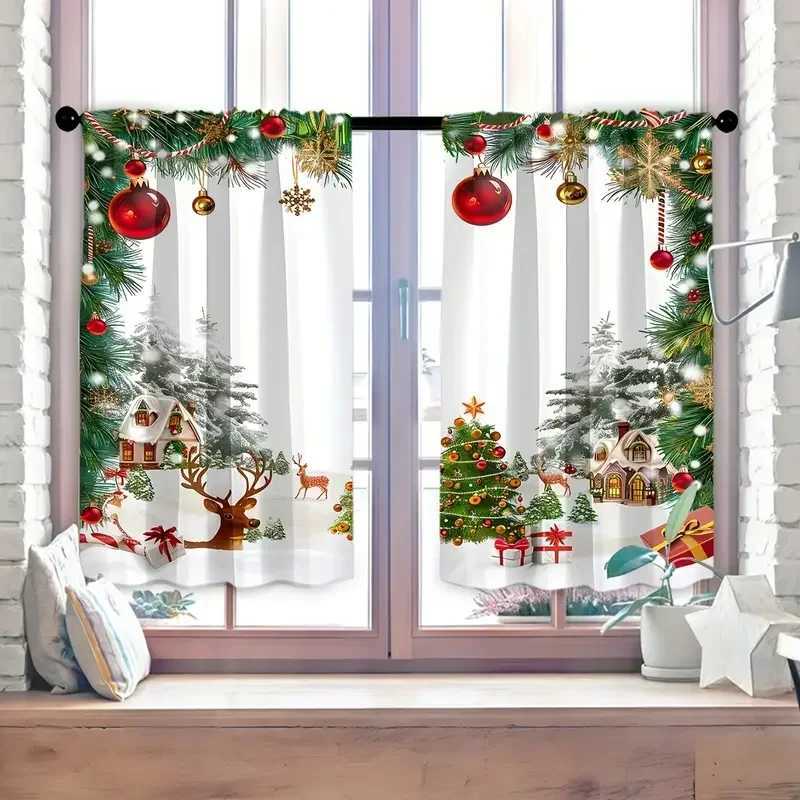 Curtain Christmas 2pcs Charming Christmas scene patterned curtains cute design filter polyester curtains for Christmas family windows Y251126