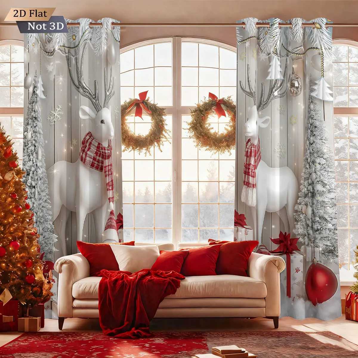 Curtain Christmas 2 Merry Christmas reindeer snowman print blackout curtains multiple sizes bedroom insulation holiday decoration machine washable Y25
