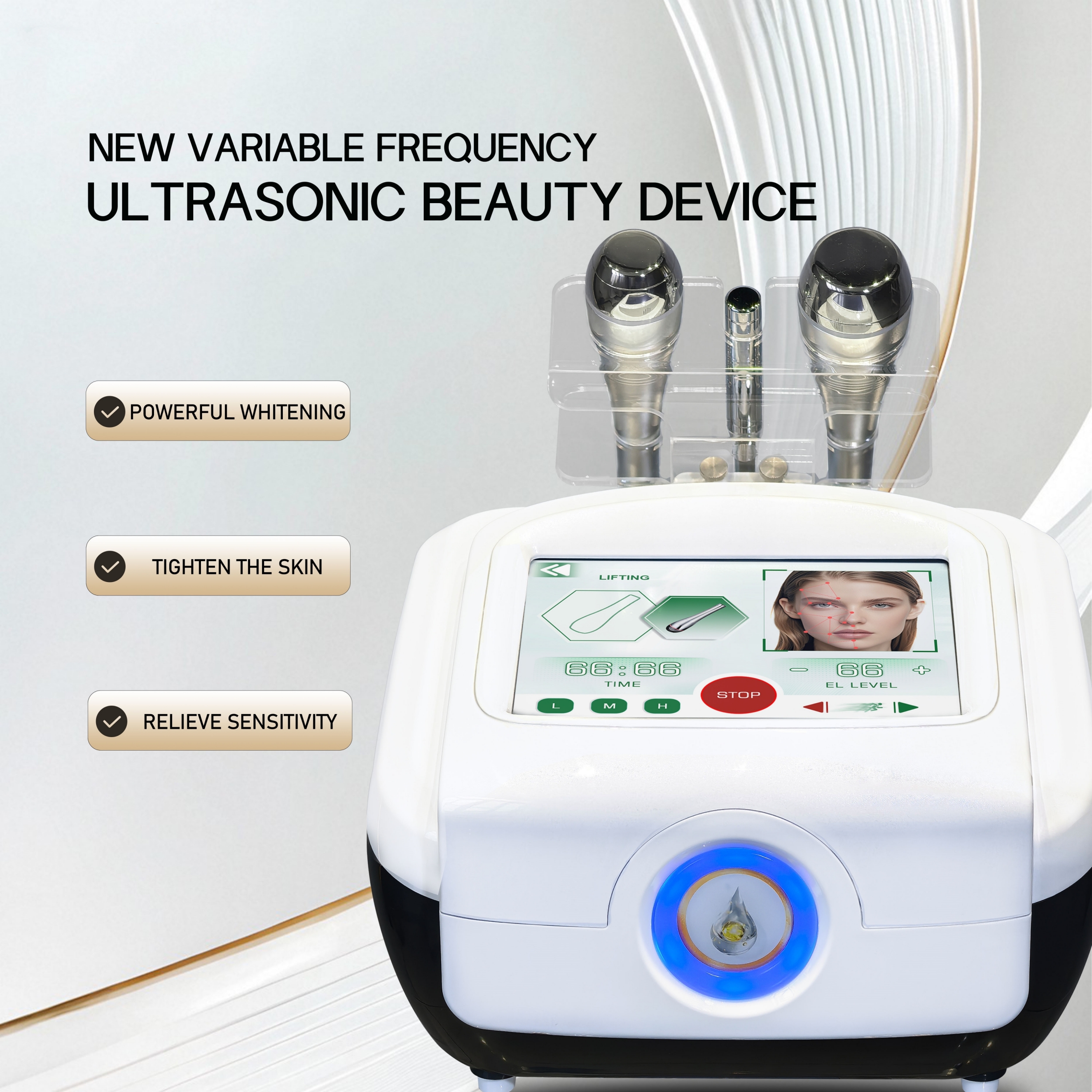Professional Ultrasonic Electroporation Facial Device with Tripolar Ultrasonic Technology for Deep Skin Penetration and Active Ingredient Absorption N