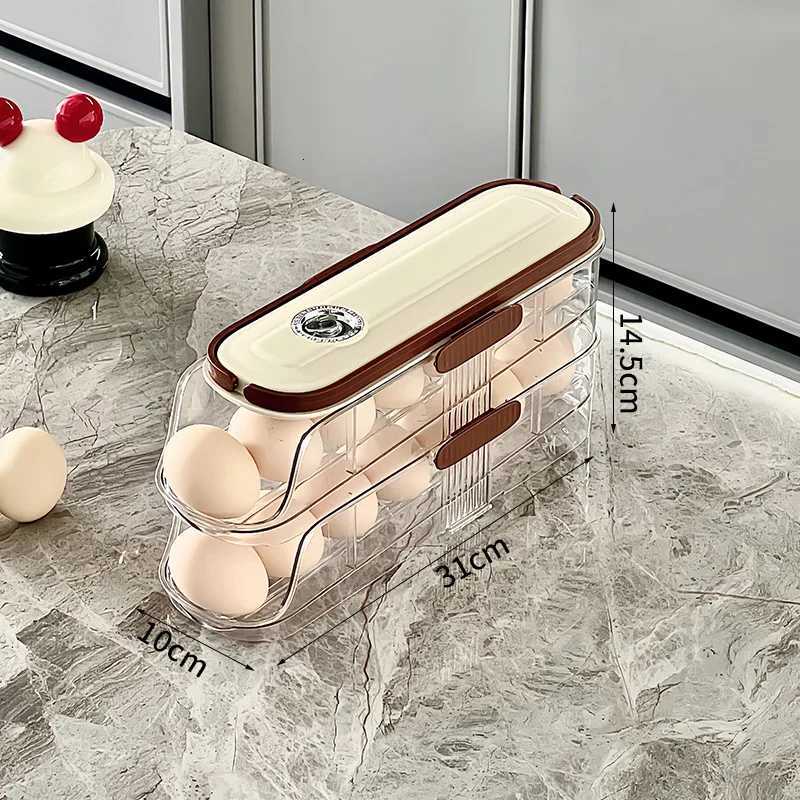 2/3Tiers Refrigerator Egg Organizer Kitchen Beveled-Edge Automatic Rolling Freshness Egg Tray Food Grade Egg Holder Rolling Tray Y251126
