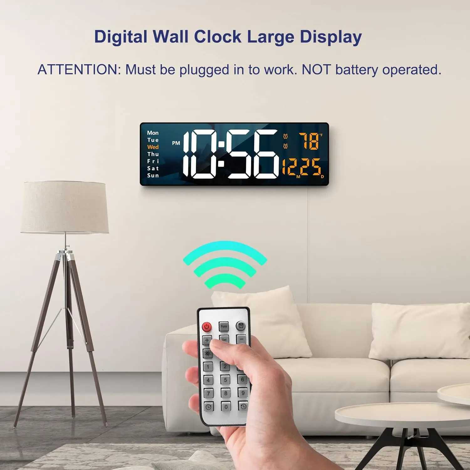 Large Digital Wall Clock with Remote Control 16inch/41cm Electronic Watch with Big LED Screen Dispaly Date Week Temperature C251126