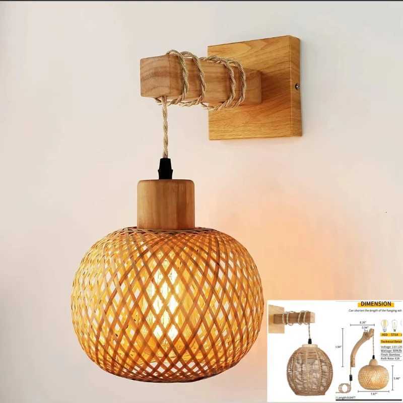 Bamboo Lantern Wall Lamp Natural Rattan WickerE27Chandeliers Hand-Woven Bamboo Room Decor Lampshades Wall Light Fixtures nordic M251126
