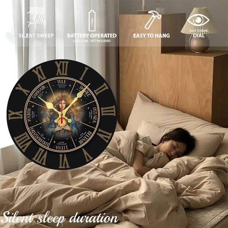 Witch Design Wooden Round Silent Hanging Wall Clock Suitable For Living Room Office Study Room Bedroom Home Decoration C251126