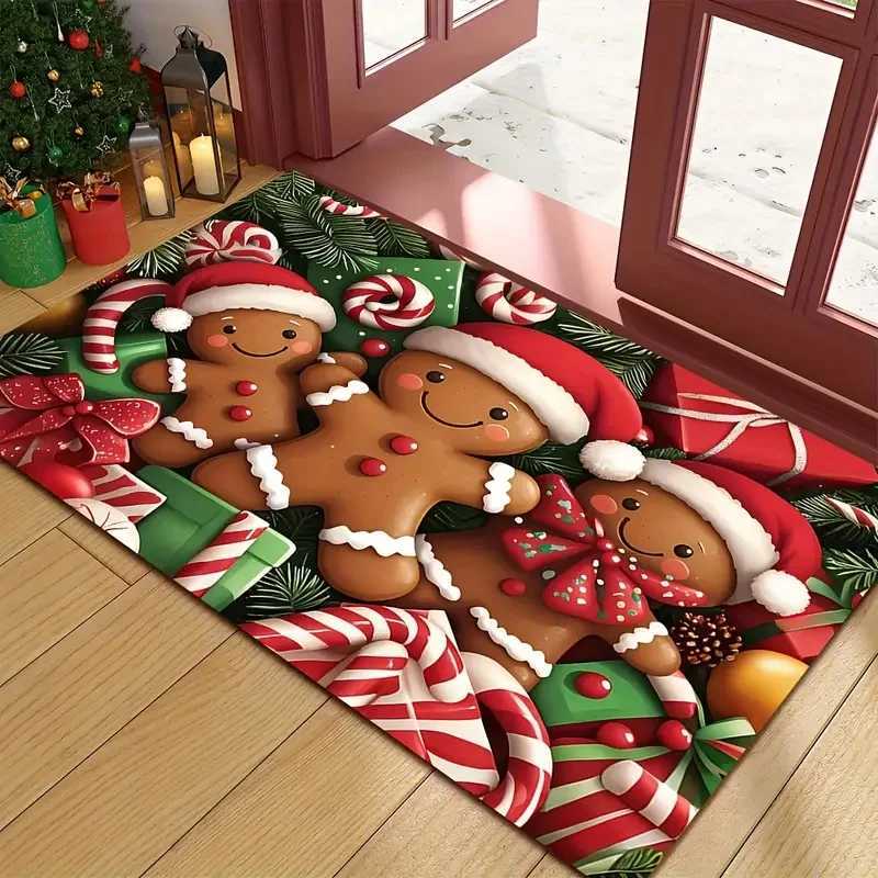 Gingerbread Man Christmas Carpet Candy Cane Rug Merry Christmas Mat Snowflake Home Decoration Entryway Floor Mat Home RugM251126