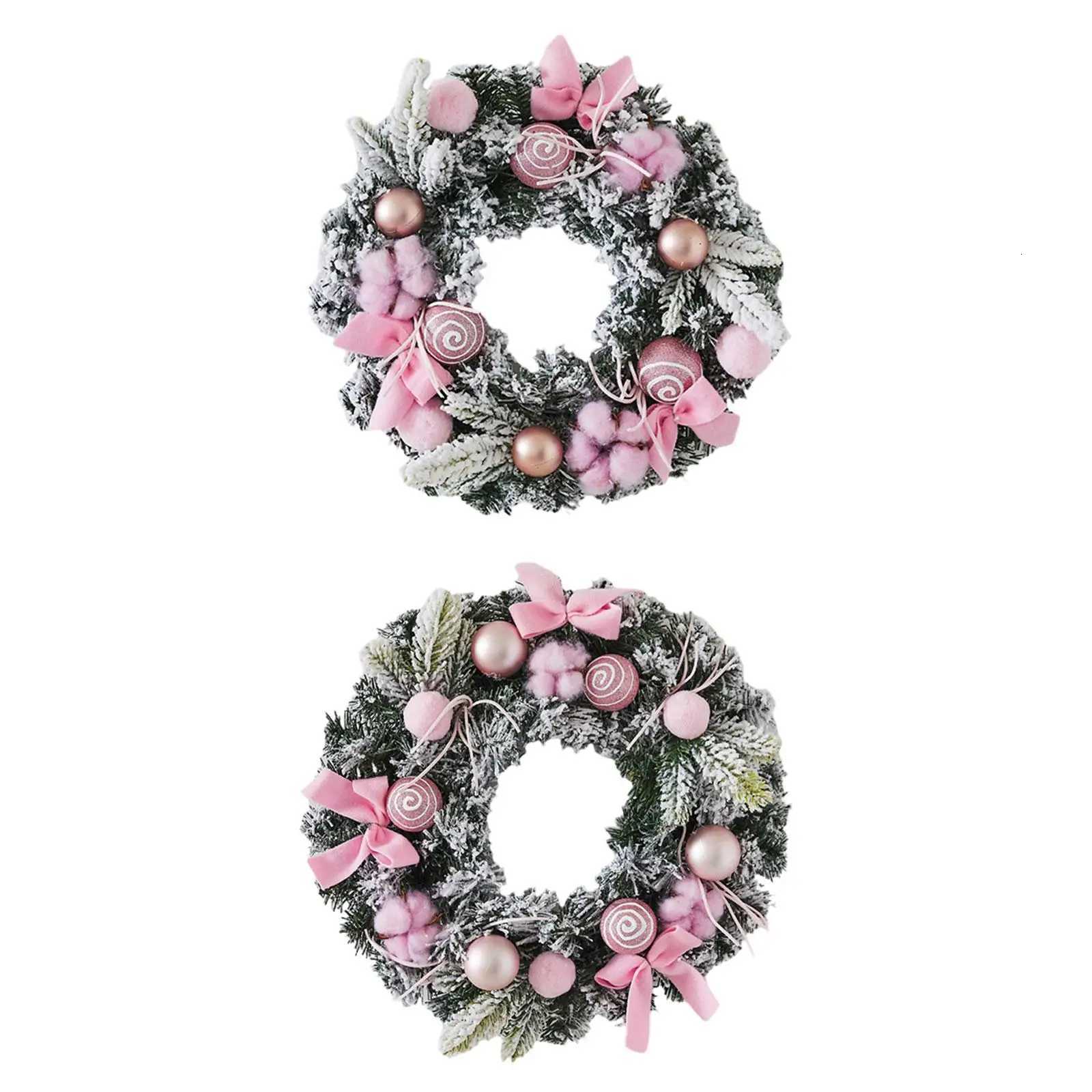 Christmas Wreath Front Door Garland Collection Wall Hanging with Pink Bow Party Decoration Winter Wreath for Garden C251126