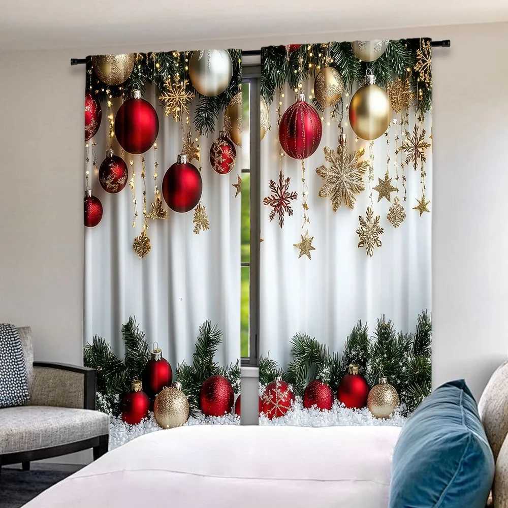 Curtain Christmas 2pcs 2D flat printing Popular Christmas curtains Festive Ornaments2 Digital Printed Polyester Drapes Family Party Use for Art Y25112