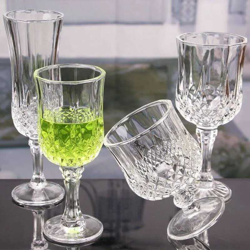 4 Style Ins-style Glass Embossed Champagne Glass Red Wine Glass Tall Glass High Appearance Level Glass Wine Glass Water Glass C251126