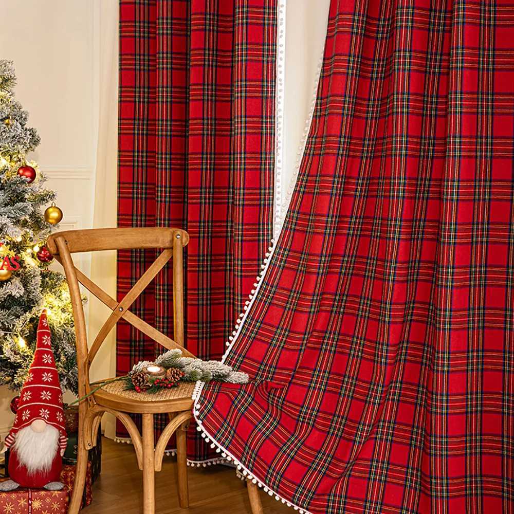 Curtain Christmas Buffalo Check Plaid Curtains Farmhouse Design Semi Sheer Curtains Christmas Decorations Rod Pocket for Kitchen/Living Room Y251126