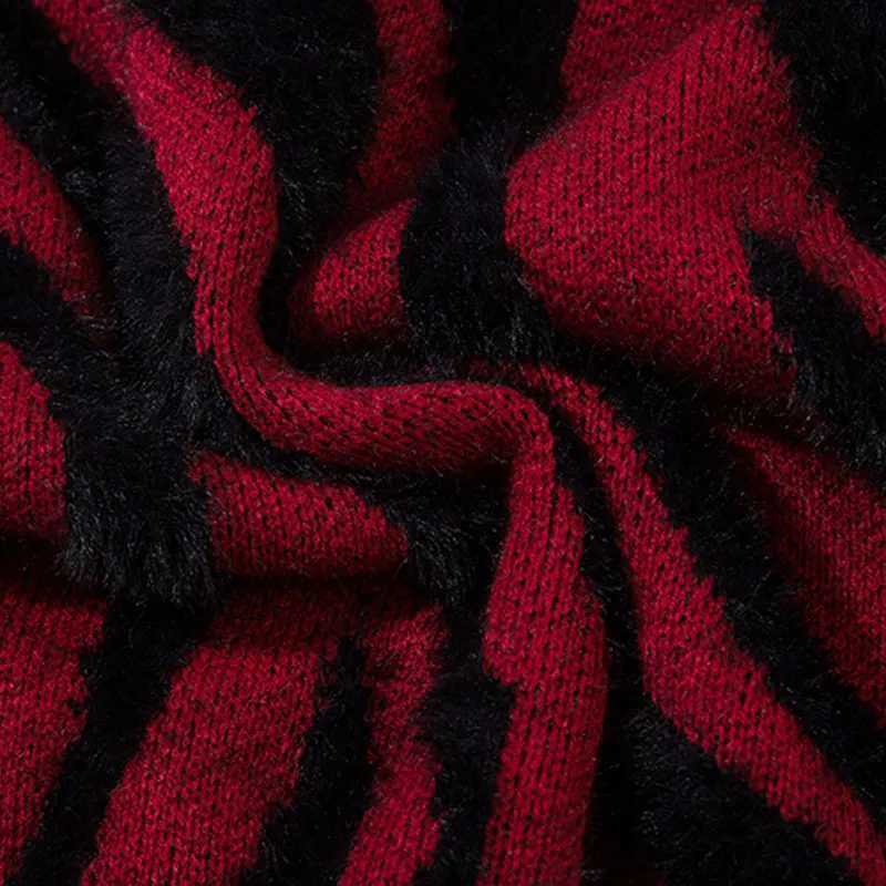 Men Oversized Sweaters Y2K Knitted Color Block Striped Pullover Cozy Sweater Hip Hop Harajuku Long Sleeve Jumpers Streetwear Red J251136