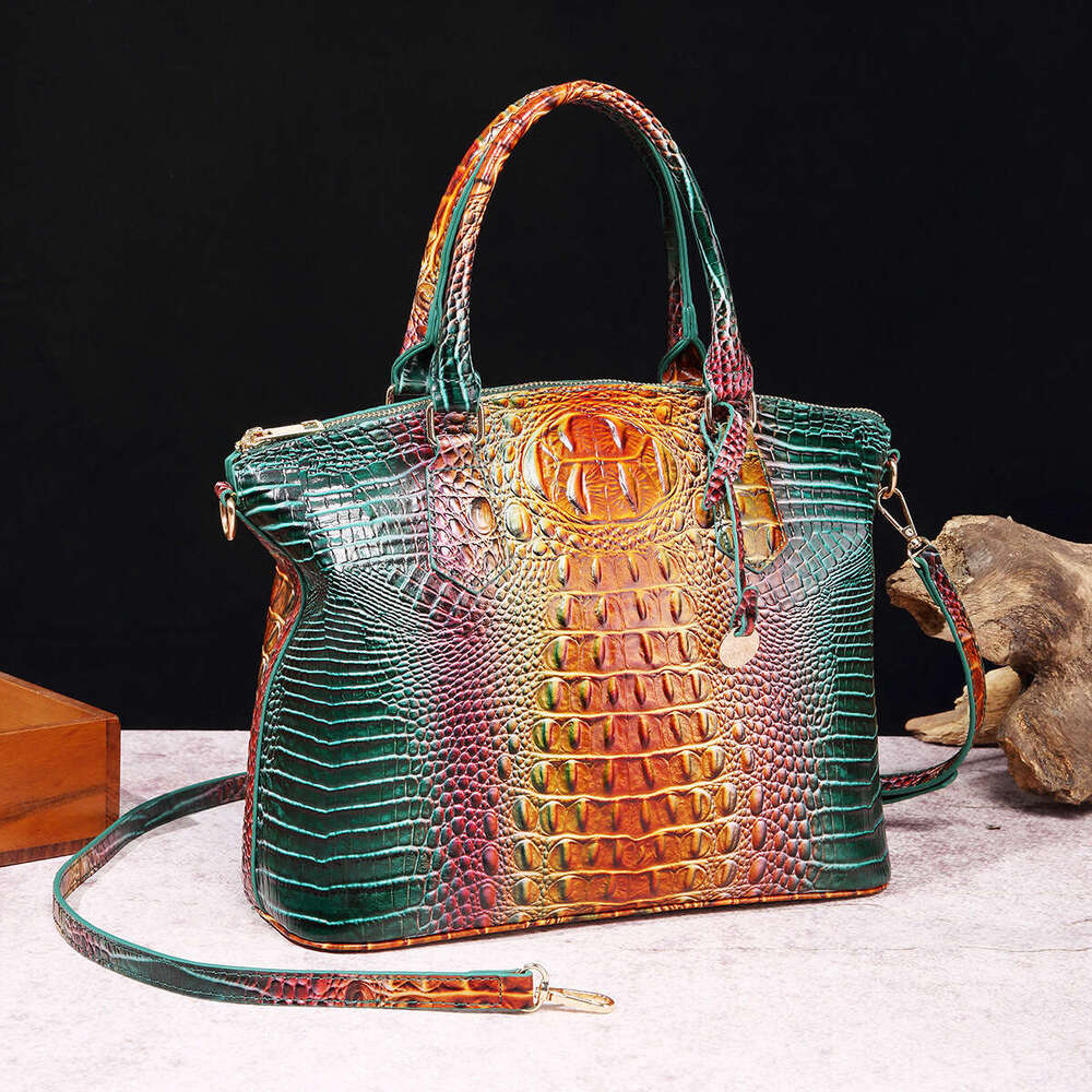European, American, Middle Eastern Handheld Crossbody Retro Women's Bag with Multi Color Crocodile Pattern Brahmin 2025 Style Versatile New Trend