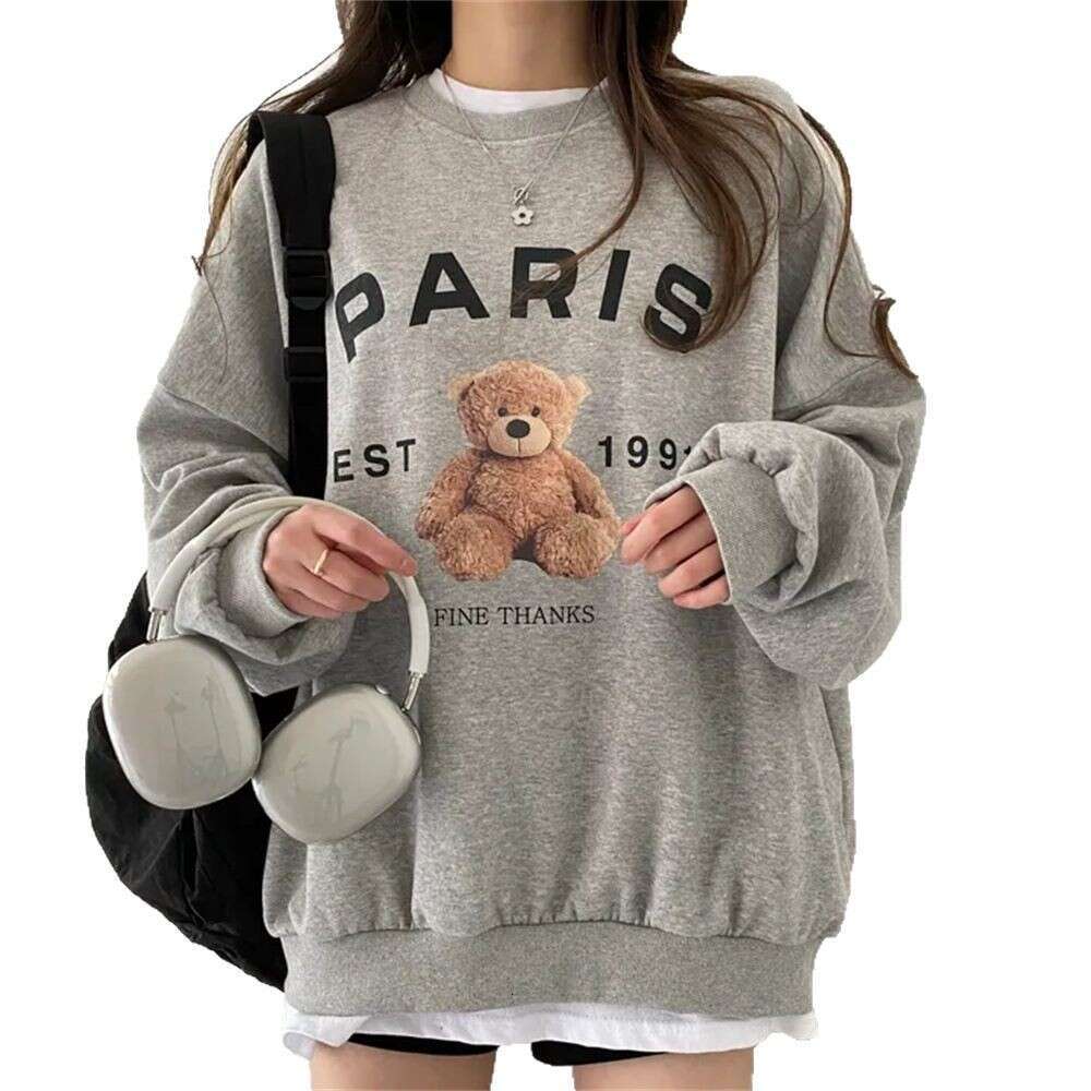 New Spring Korean Style Casual Loose Round Neck Sweatshirt For Women, Autumn And Winter Fleece Lined Thick Versatile Trendy Top