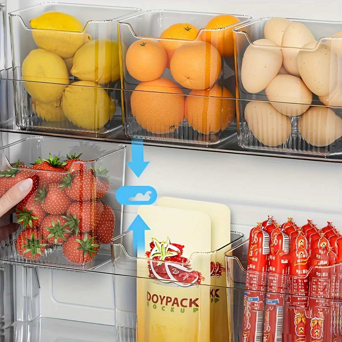 6-Pack Clear Fridge Bins BPA-Free Easy-Grip Handles Maximize Fridge Counter Space Kitchen Organizer Storage Containers Y251126
