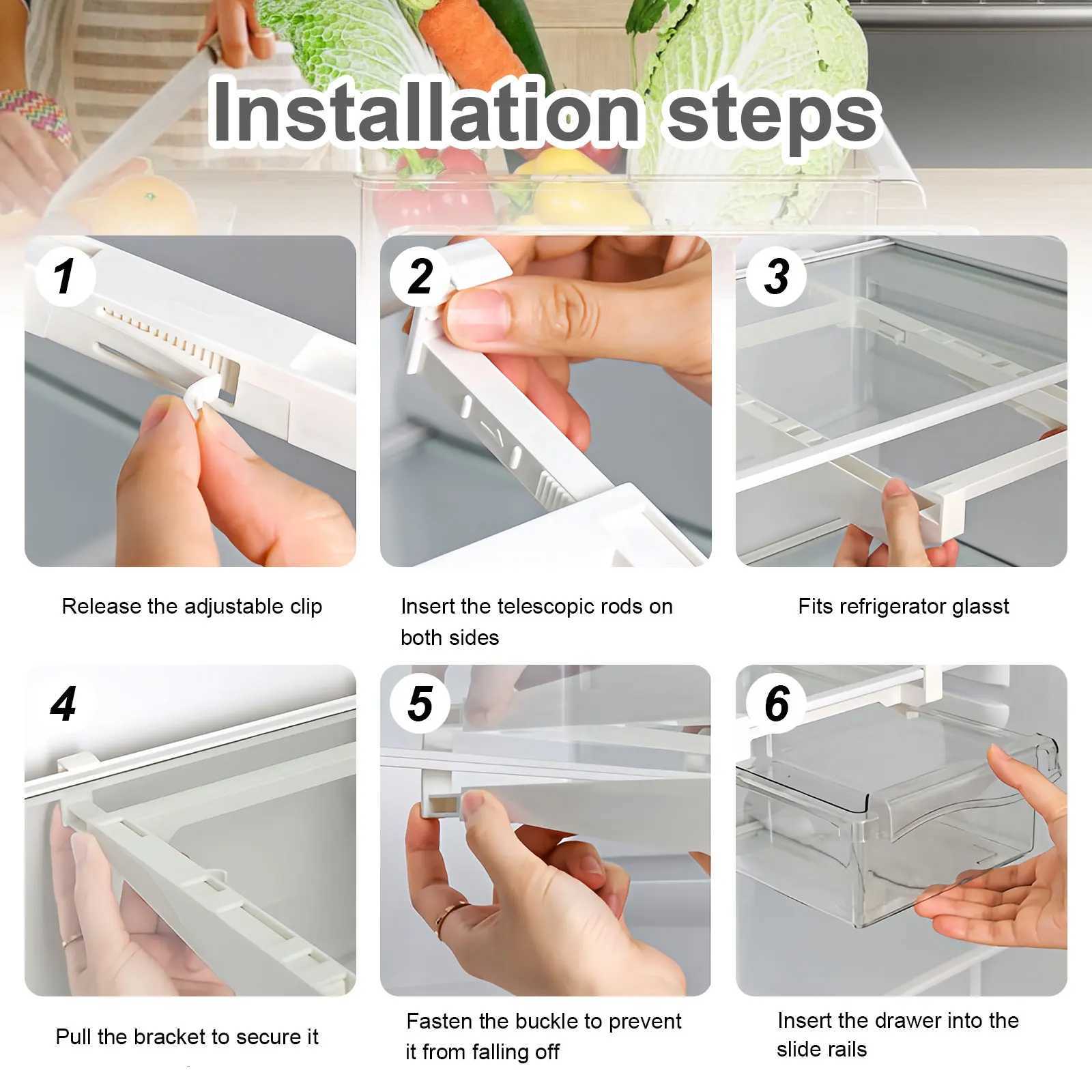 Refrigerator Drawer Style Food Storage Box Fruit Holder Egg Storage Box Under Shelf Support Sliding Plastic Fresh-keeping Box Y251126