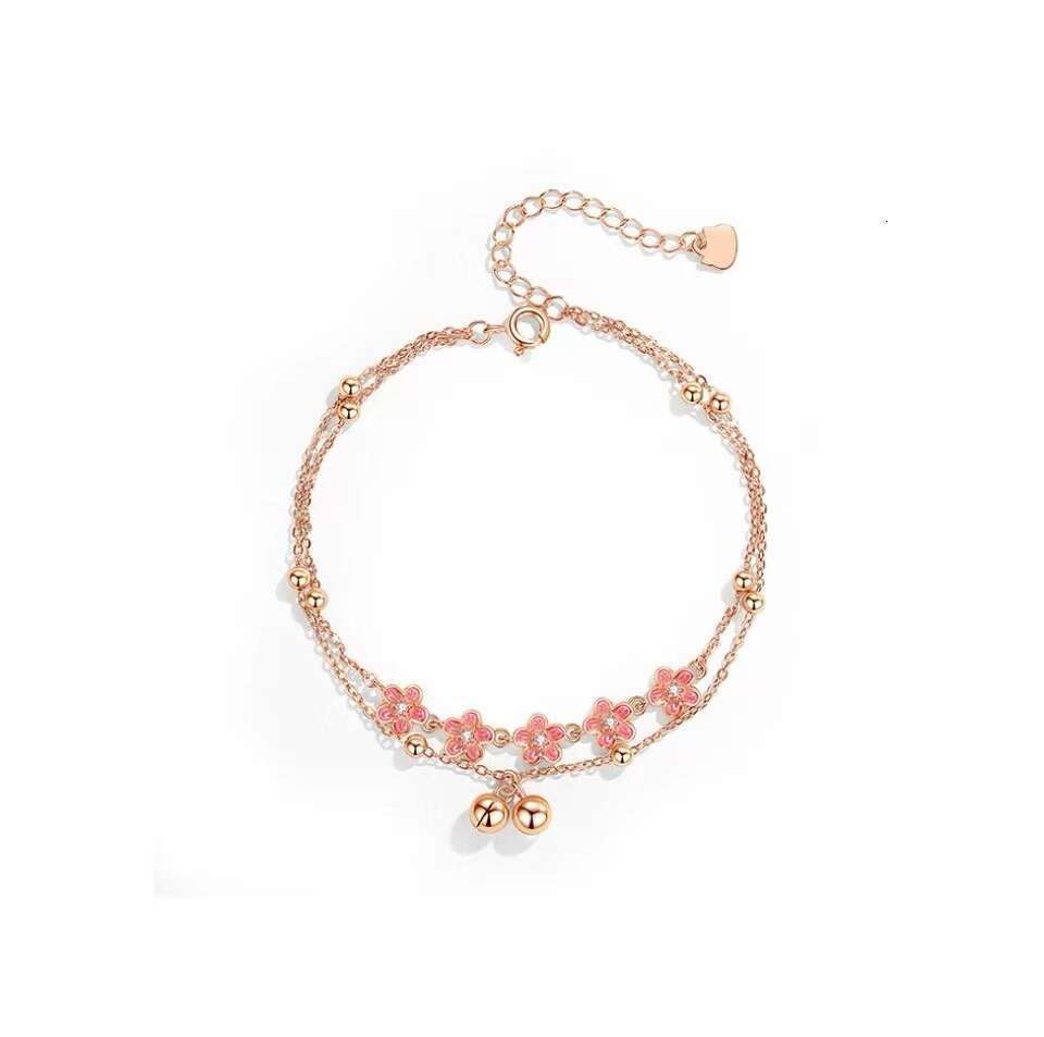 Designer 2025 Peach Blossom Bell Anklet for Women, Adjustable Double-Layer Chinese Style Foot Chain, Valentine's Gift/Birthday Present