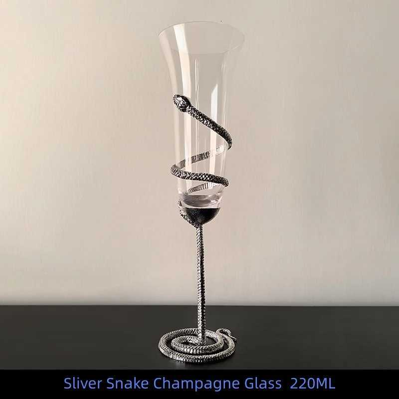 Black /Sliver Snake Champagne Glass Branch Snake Wine Goblet Glass Creative Gothic Cocktail Glass for Bar Party Gift C251126