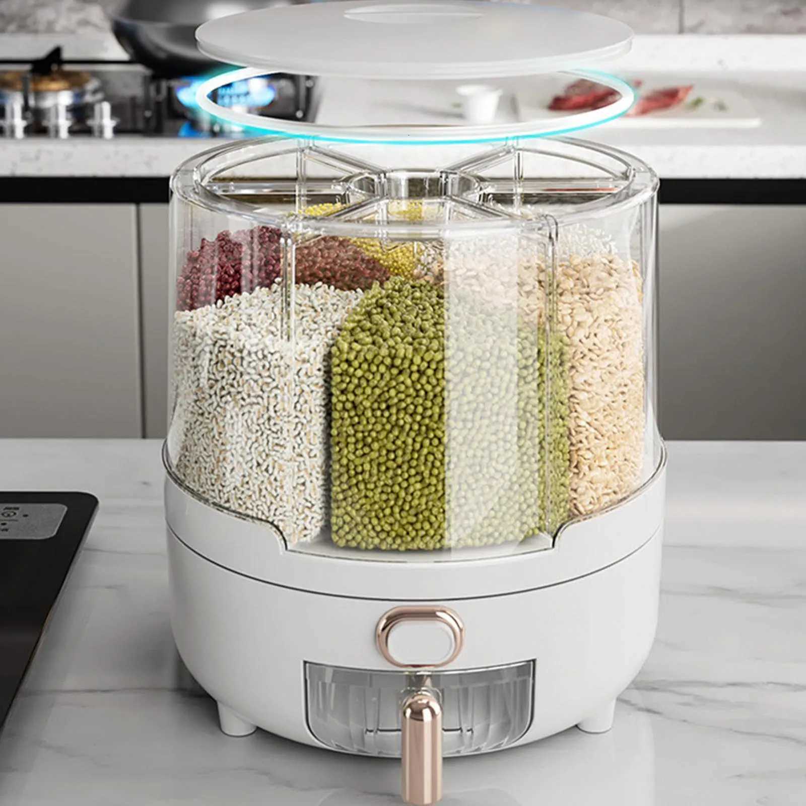 360 Rotating Grain Dispenser 360 Degree Rotating Grain Dispenser Box PP Plastic Kitchen Storage Container for Rice and Beans Y251126