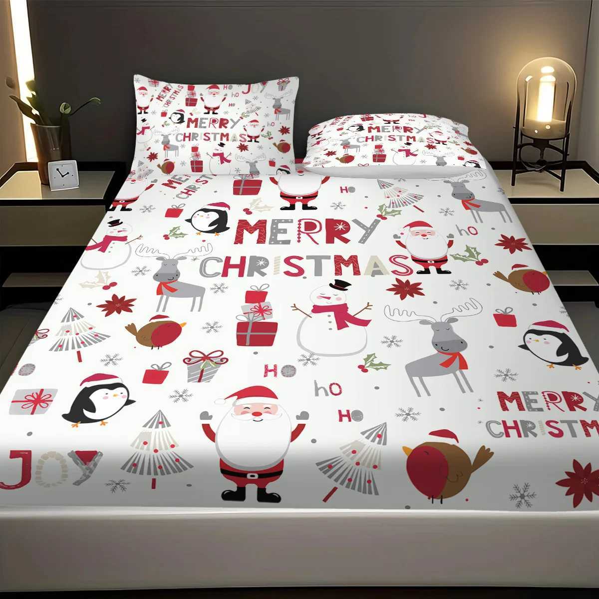 Christmas 3pcs Merry Christmas Cartoon Santa Claus Print Coreless Bed Sheet Set Multi Size Bed Cover Bedroom Dormitory Bedding Decoration Y251126