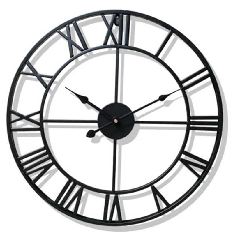 New 80 cm Modern 3D Large Retro Black Iron Art Hollow Wall Clock Roman Numerals Home Decor C251126