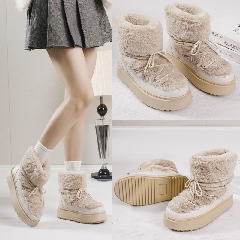 Trendy Mid Top Warm Moon Boots Christmas Luxury Boots New Light Beige Space Boots with Thick Fury Women's Thick Bottom Snow Boots Designer Shoes