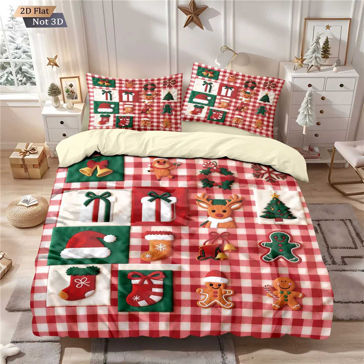 Christmas 3pcs Christmas red checkered printed coreless bedding set multiple sizes bedrooms dormitories comfortable machine washable Y251126