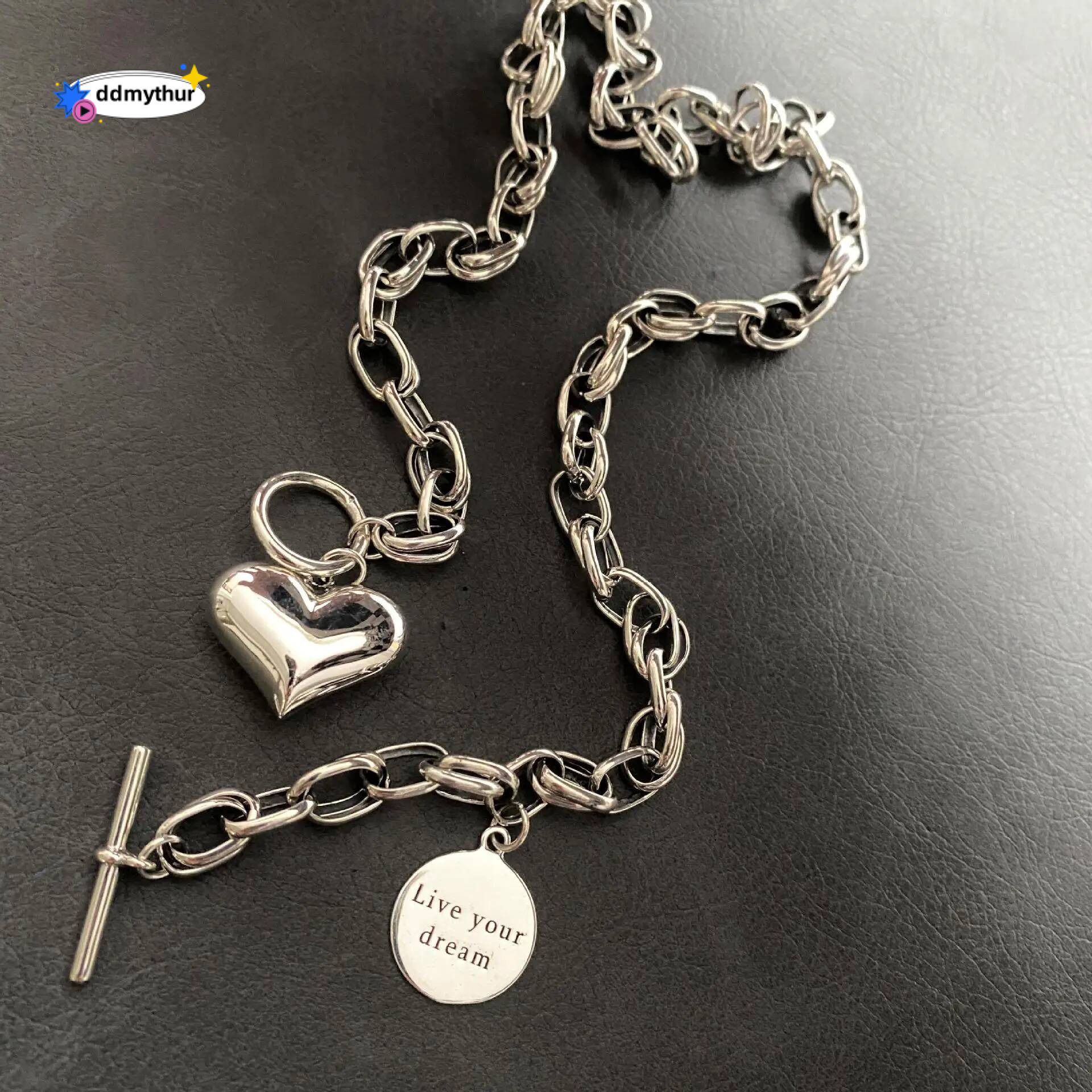 Sterling Sier Necklace Heart OT Clasp Live Your Dream Geometric Punk for Women Girl Jewelry Gift Dropshipping Wholesale ddmythur