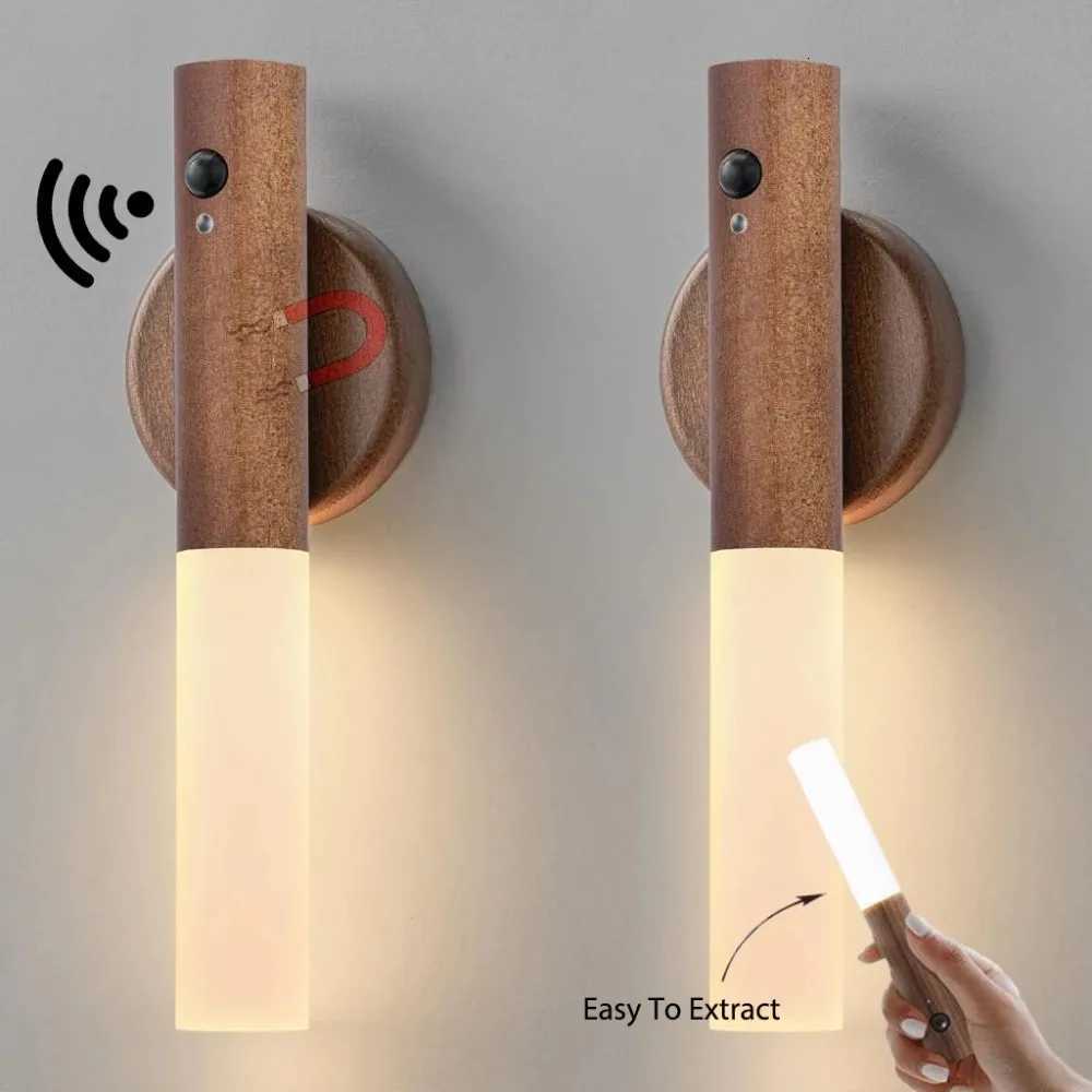 Auto LED Night Light Magnetic Wooden Multifunctional Smart Motion Sensor USB Rechargeable TYPE-C Wireless Closet Wardrobe Lamp M251126