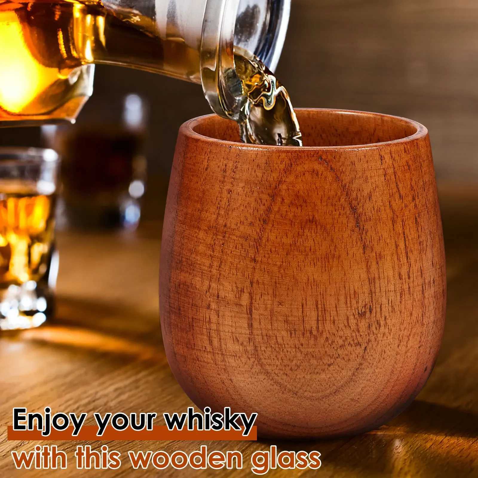 2 Pcs Wooden Bourbon Drinking Glass 250ml Wooden Whiskey Tumbler Creative Vintage Wooden Bourbon Glasses Set Men Dad Presents C251126
