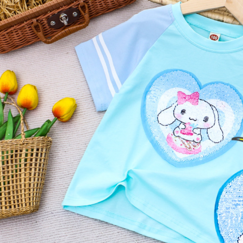 Disney Children's Designer Clothing Color Change Sequin Short Sleeve T-Shirt Infant Designer Sequin Summer Change Pattern T-Shirt Comfortable and