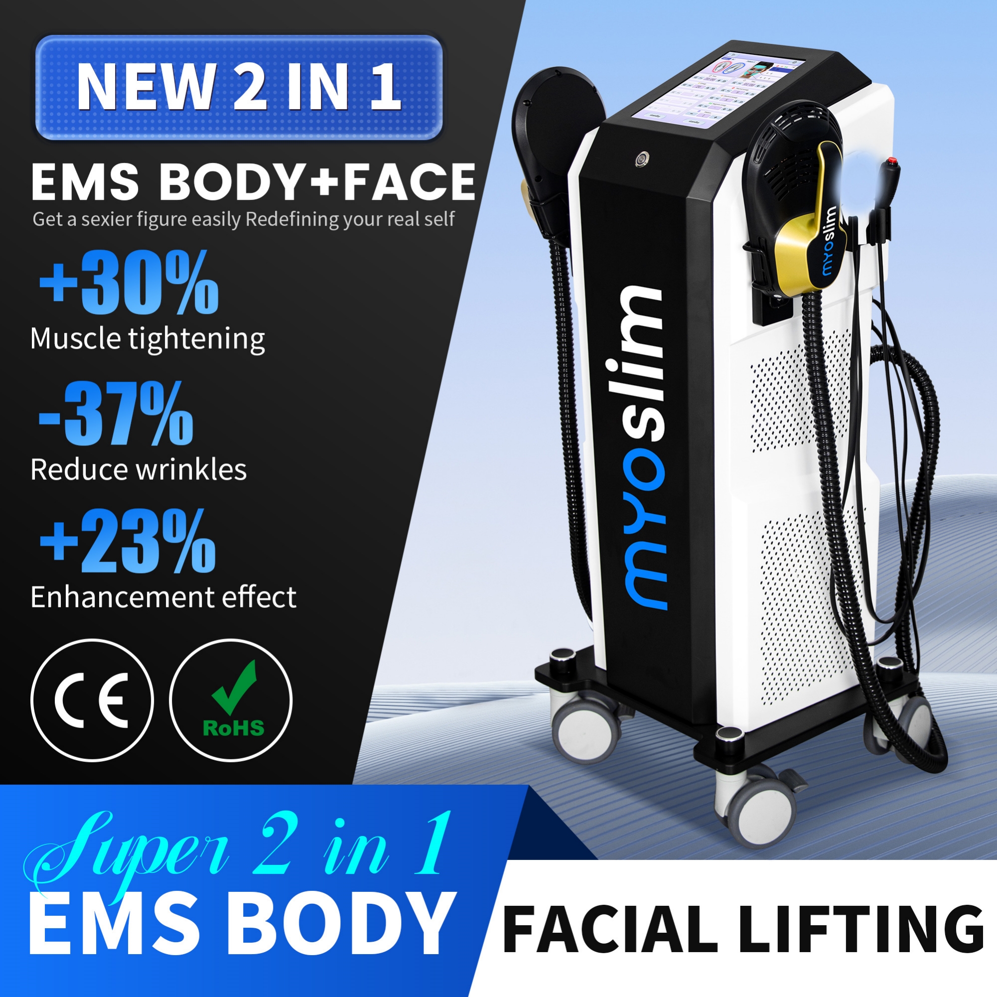 Myoslim RF Body Slimming and Face Slimming Muscle Training EMS Stimulator Slimming and Fat Burning Equipment