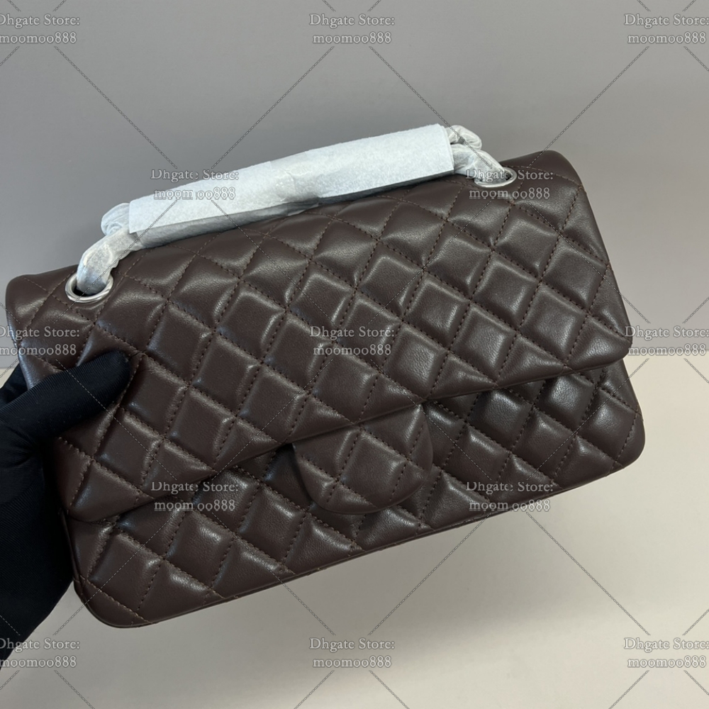 12A All-New Mirror Quality Designer Classic Flap Quilted Bags for Women 25cm Medium Double Flap Handbags Lambskin Leather Crossbody Purse Chocolate Shoulder Bag