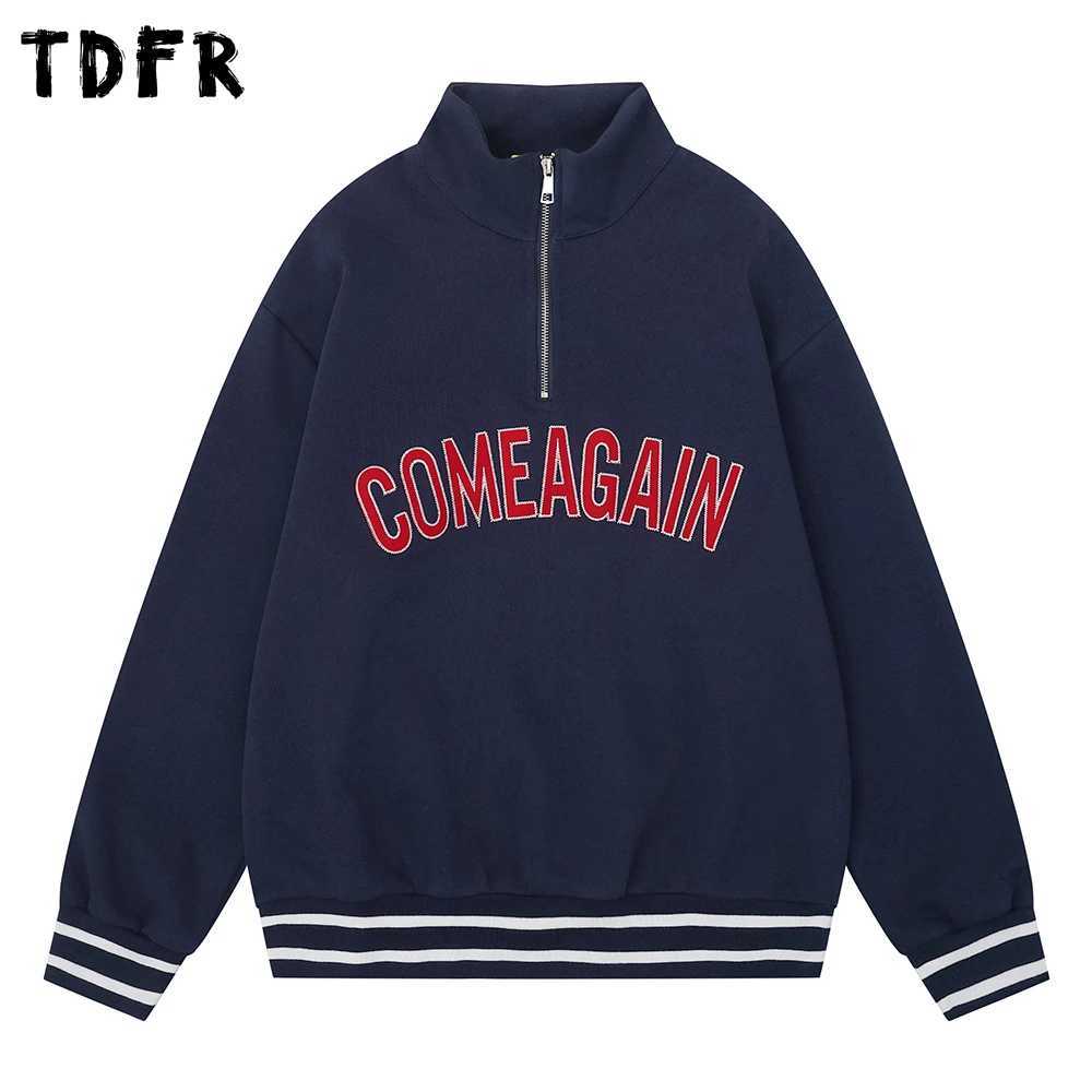 Letter Embroidery Sweatshirts Mens Autumn Casual Loose Stand Collar Half Zipper Drop Shoulder Long Sleeve Sweatshirts Man J251136