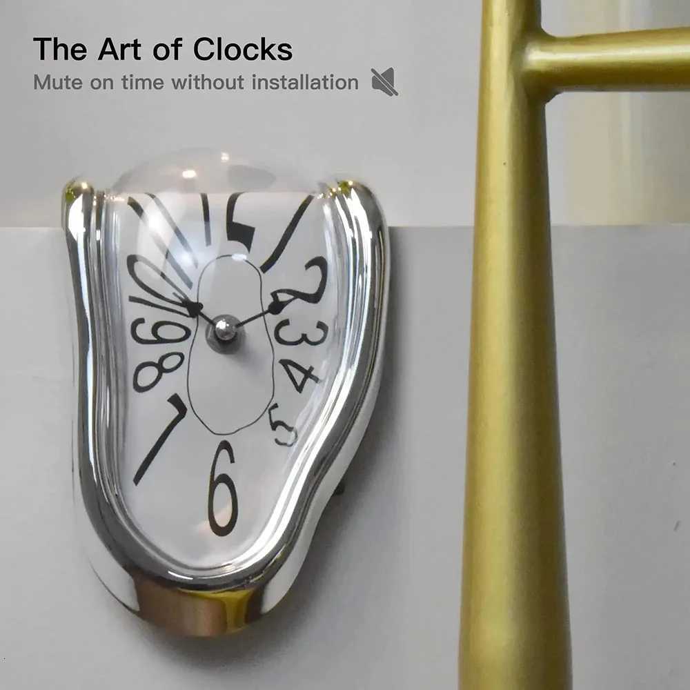 Vintage Silver Twisted Melting Clock Creative Melting Right-angle Silent Clock Decoration Home Office C251126