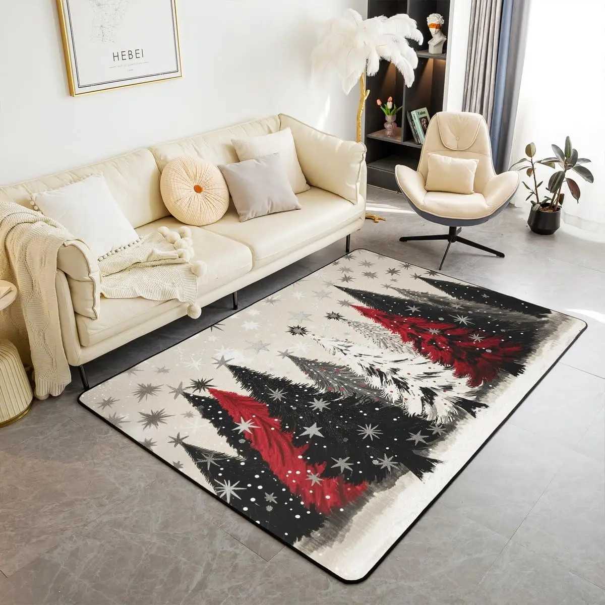 Christmas Tree Area Rug for Kids Merry Xmas Living Room Rugs Rustic Farmhouse Decorative Carpet Girls Boys Teens Adult BedroomM251126