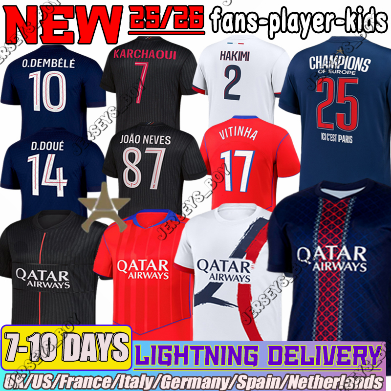 Maillot De Football psgES Jersey 25 26 Ousmane Dembele Khvicha Kvaratskhelia Long Sleeve Soccer Jerseys Paris St Germain Jersey GonCalo Ramos Football Shirt Kids