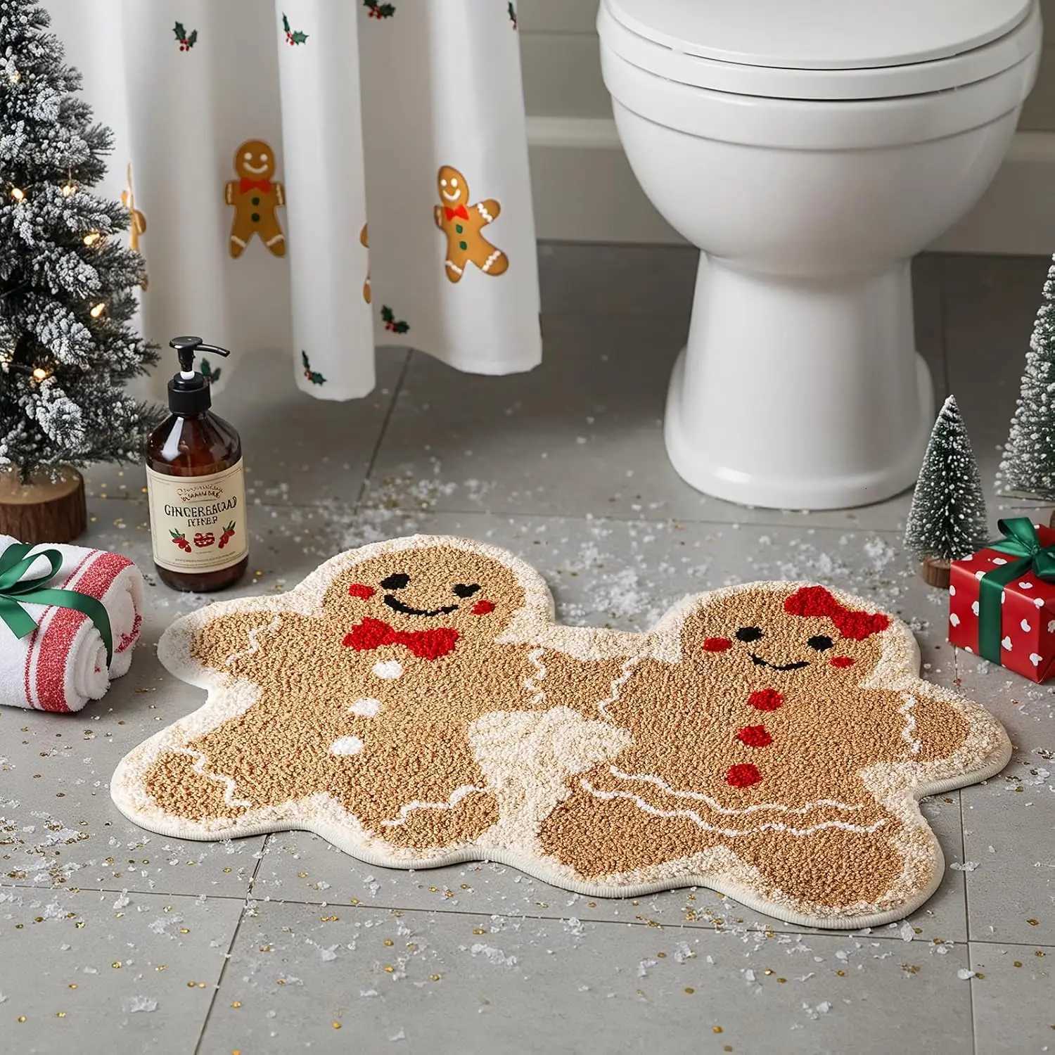 VIAMA Christmas Gingerbread Man Floor Mat for Holiday Room Decoration Soft Bath Floor Mat Indoor and Outdoor Entrance CarpetM251126
