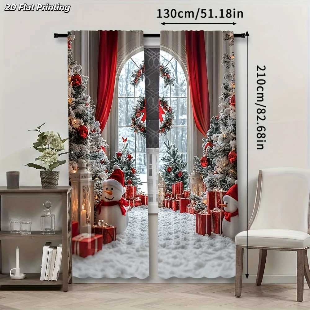 Curtain Christmas Snowman Tree Christmas Curtains 2pcs 2D Flat Print Polyester Rod Pocket Machine Washable for Living Room Bedroom Study Decor Y251126