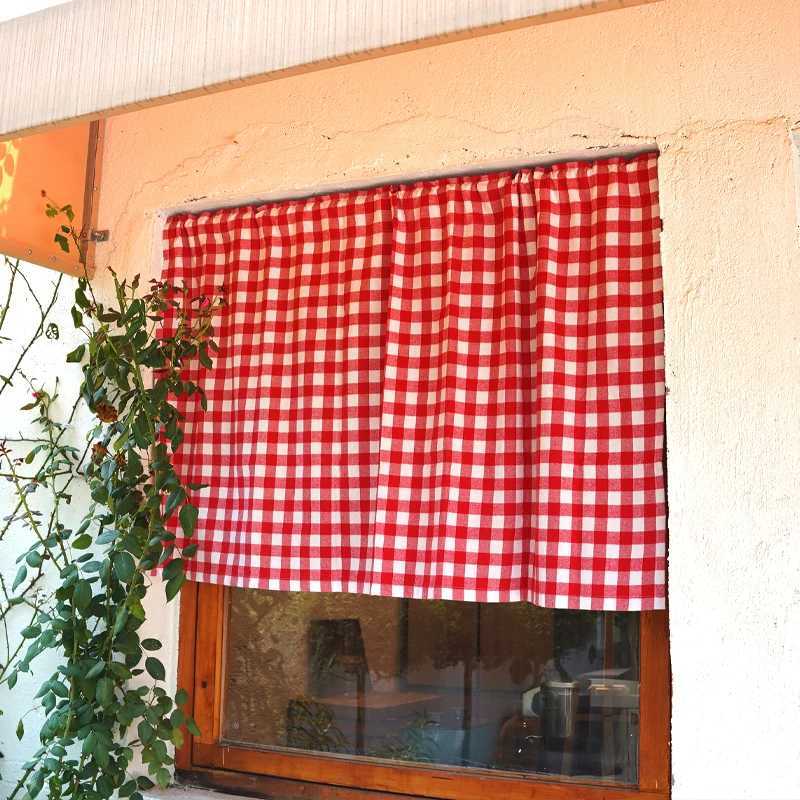 Curtain Christmas Red and White Check Kitchen Window Valance Door Half Short Gingham Farmhouse Plaid Textured Short Window Drape Panel Home Decor Y251