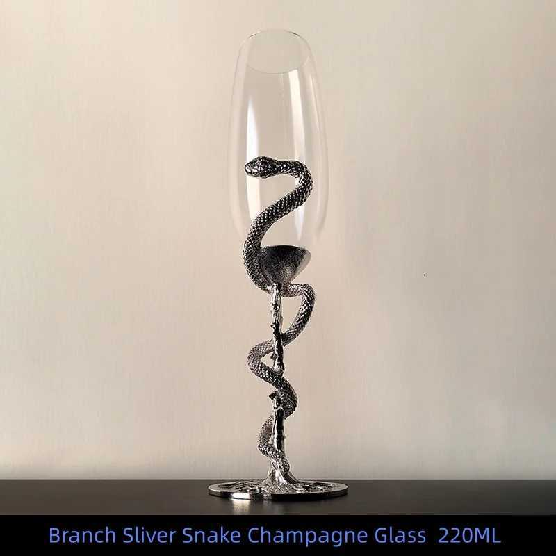 Black /Sliver Snake Champagne Glass Branch Snake Wine Goblet Glass Creative Gothic Cocktail Glass for Bar Party Gift C251126