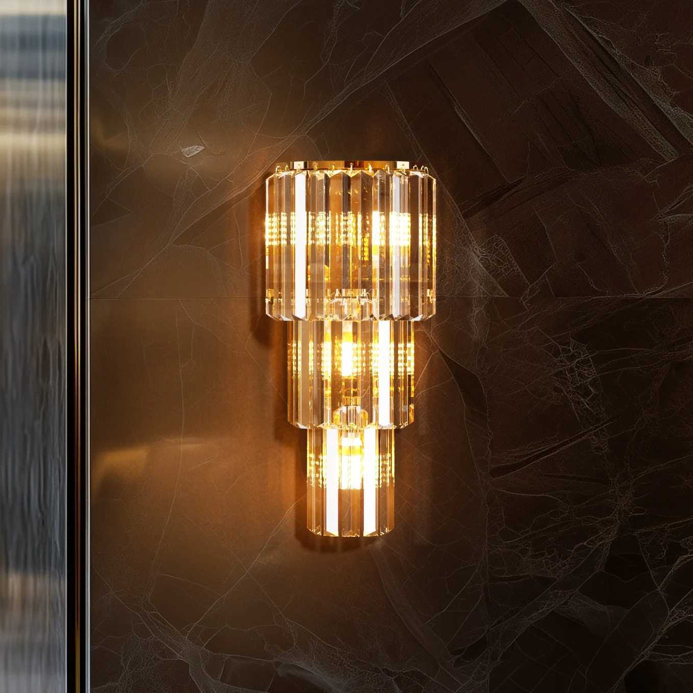 LUVODI Modern Crystal Wall Lamp 3-Layer Wall Crystal Sconce Light E14 Led Corn Lights M251126