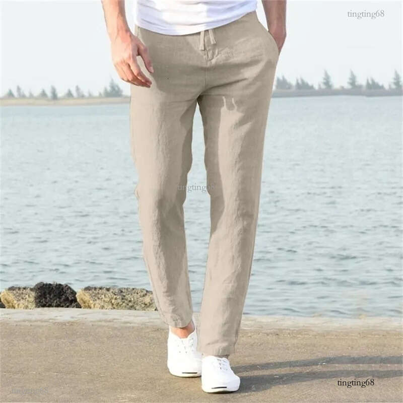 Mens High Waist Trausers Summer Pants Clothing Novelty Linen Loose Cotton Elastic Band Thin Work Vintage Wide Legs 220621