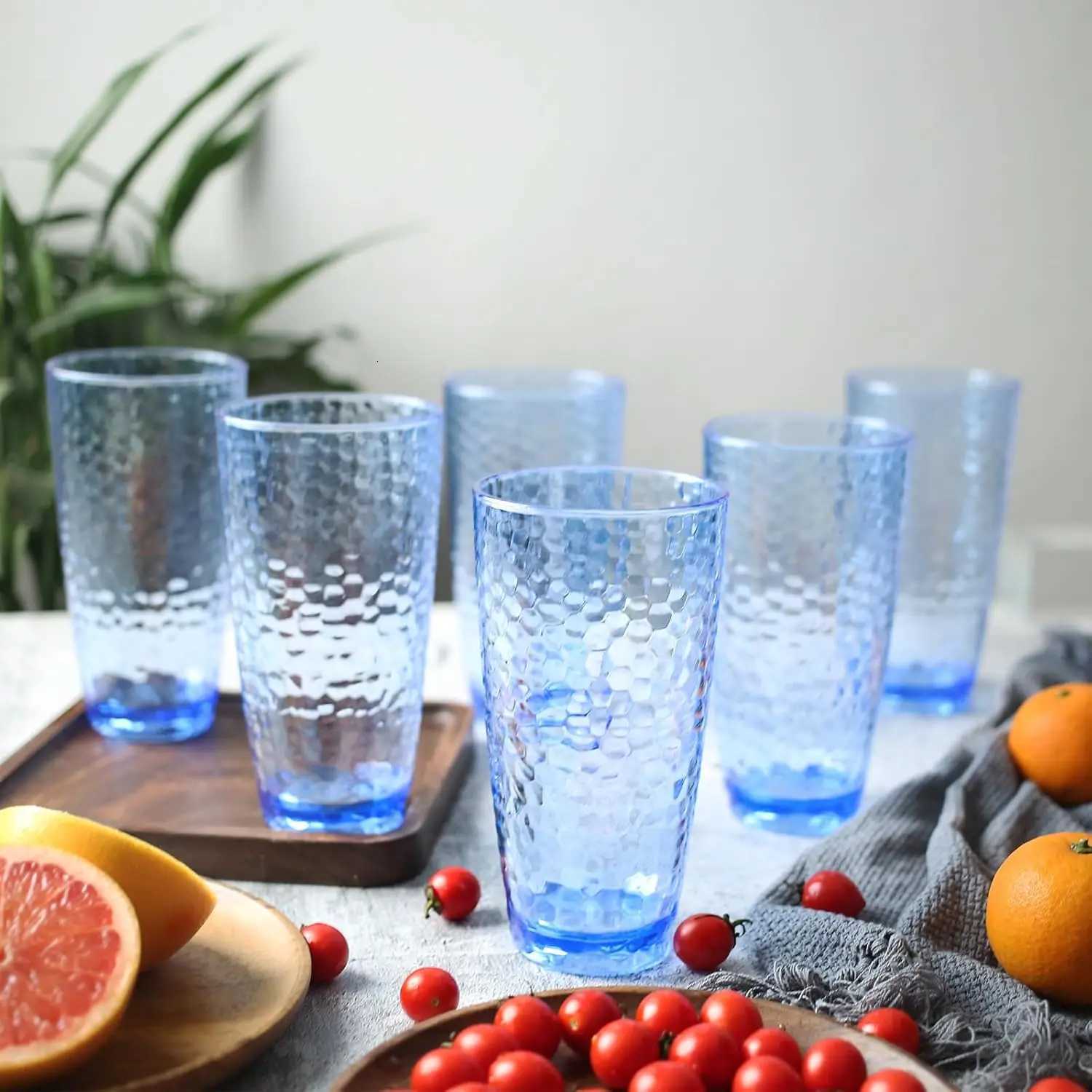 Plastic Unbreakable Tumblers 25oz Highball Drinking Glasses Set of 6 Blue C251126