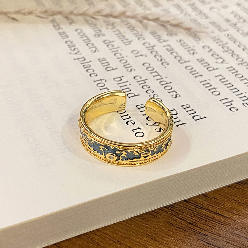 New Chinese-style Enamel Drip Oil Pattern Ring Versatile Ring High quality gold designer diamond ring rings designer for women engagement men love rin - view 7