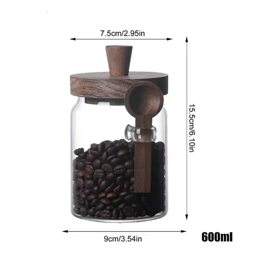 Glass Food Storage Containers with Wooden Lids and Scoop Glass Sealed Jar Airtight Food Storage Jar for Sugar Coffee Bean Candy Y251126