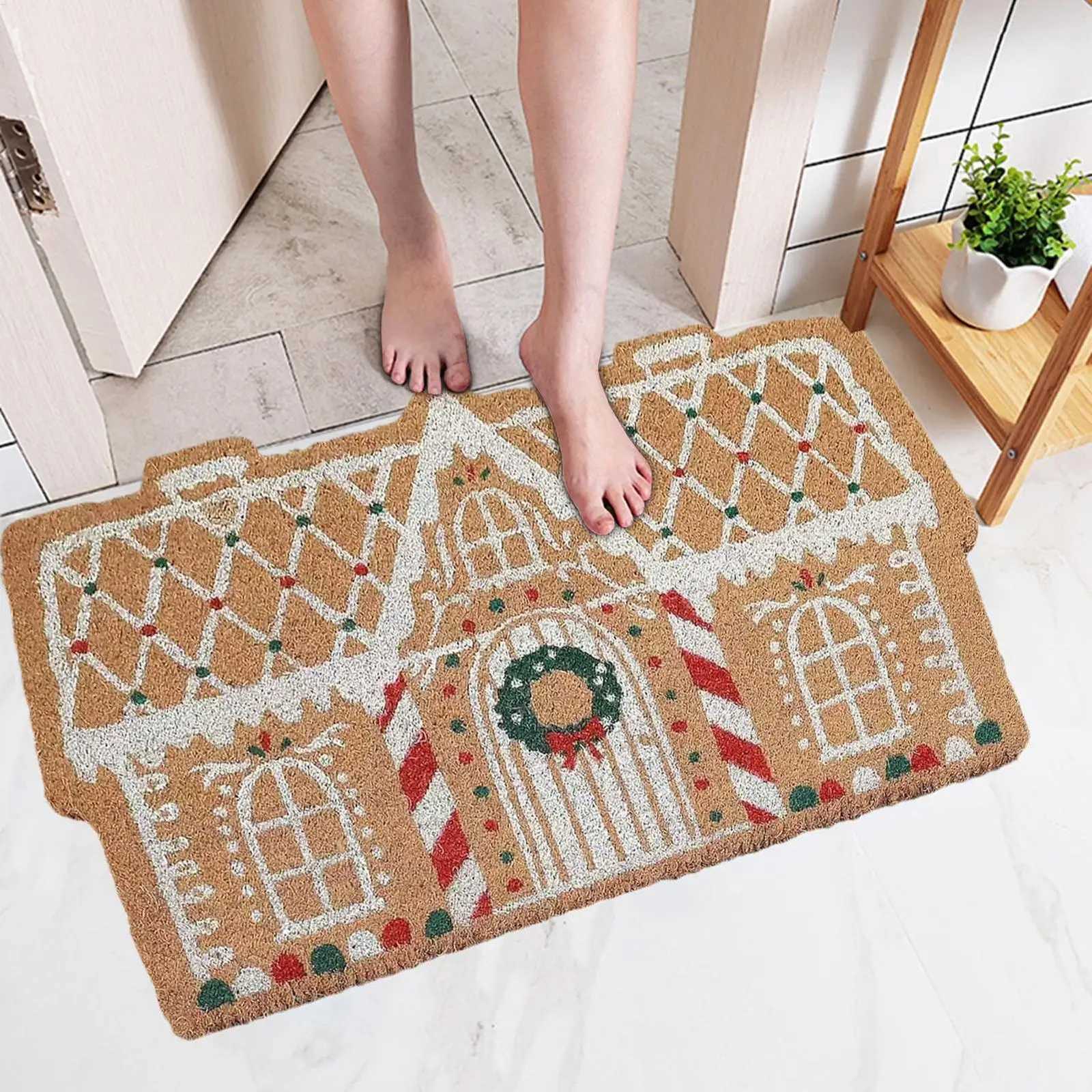 Christmas Front Door Mat Entrance Mat Non Slip Gingerbread House Door Mat for Shower Floor Living Room Kitchen Porch IndoorM251126