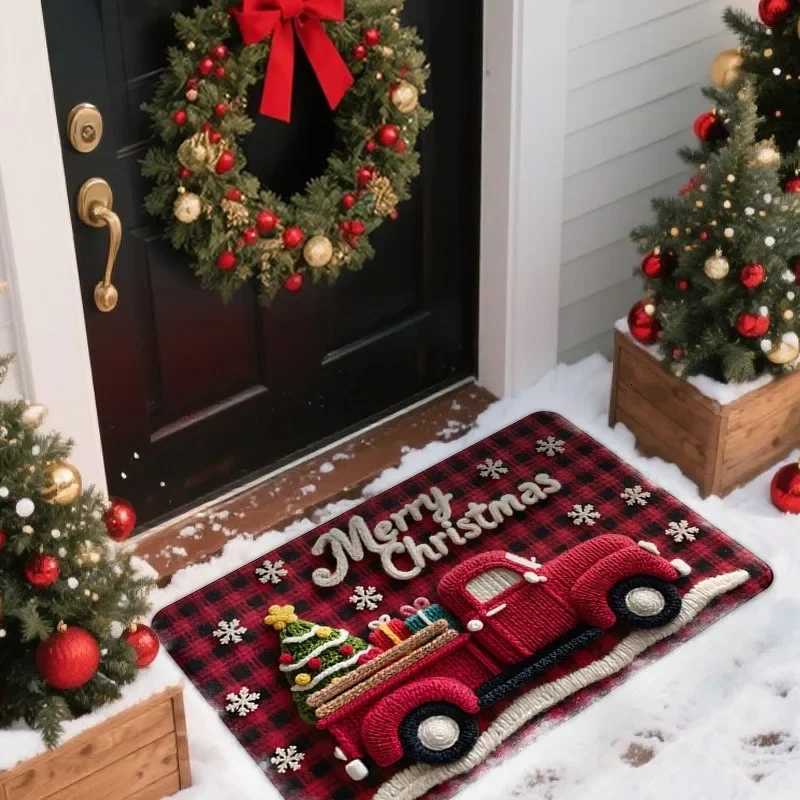 Green Christmas Tree Christmas Entrance Door Mat Living Room Bedroom Bedside Floor Mat Retro Home DecorationM251126
