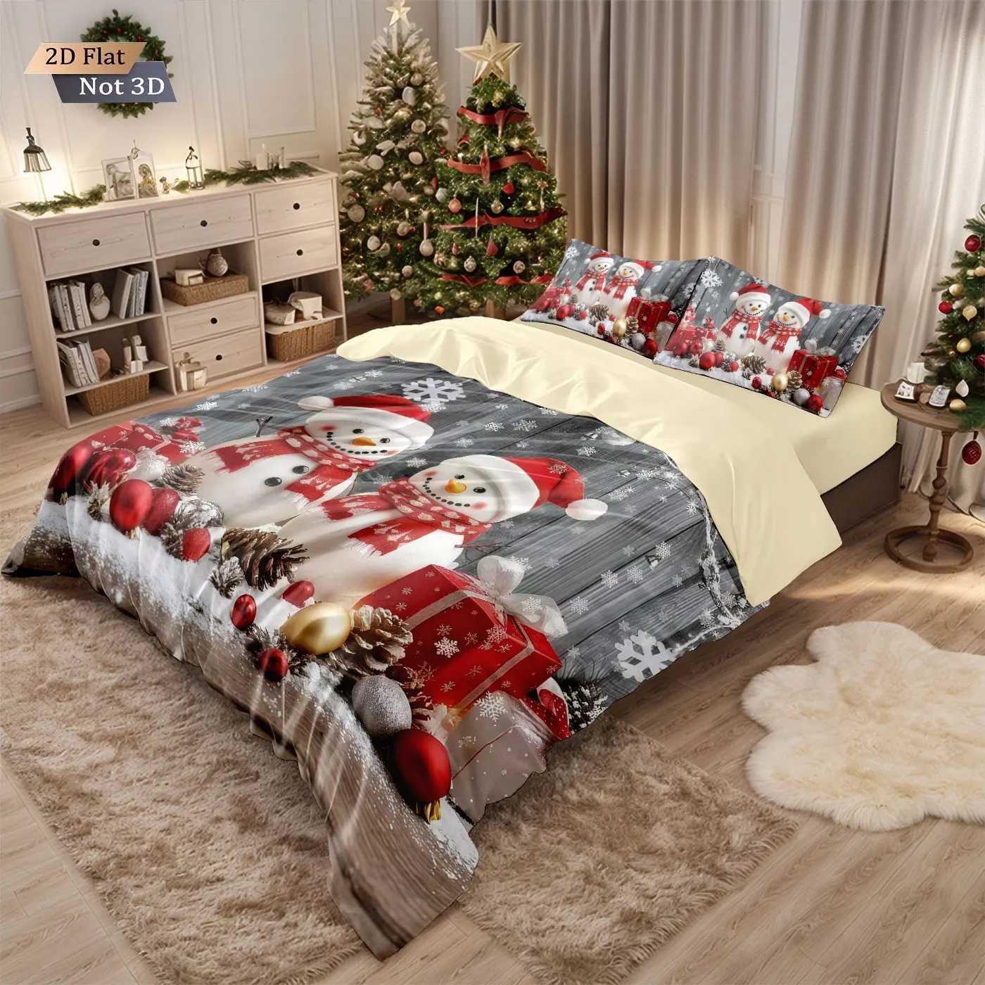 Christmas 3pcs Merry Christmas snowman print coreless down comforter set multi size bedroom bedding holiday decoration machine washable Y251126