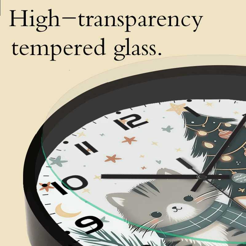 Christmas For Cat Cartoon Round Silent Hanging Wall Clock Suitable For Living Room SchoolStudy RoomBedroom Childrens Gifts C251126