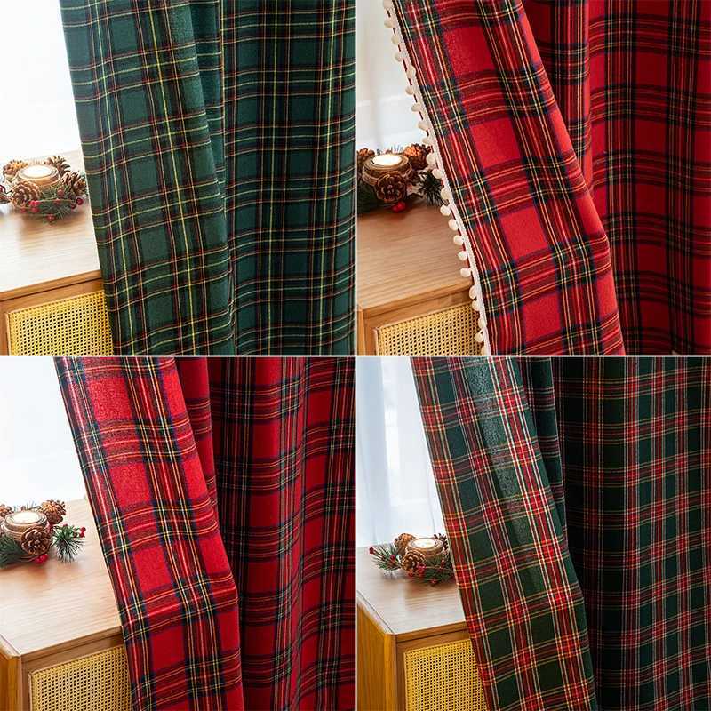 Curtain Christmas 1 Piece Retro American Check Curtains Christmas Decoration Bedroom Living Rooms New Year Festive Atmosphere Window Valances Y251126