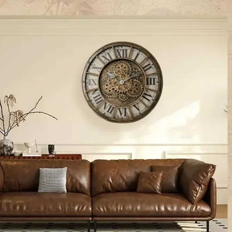 45cm Luxury Creative Wall Clock Vintage 3D Gear Rotating Design Art Wall Clock Home Large Index Silent Bedroom Decoration Clock C251126